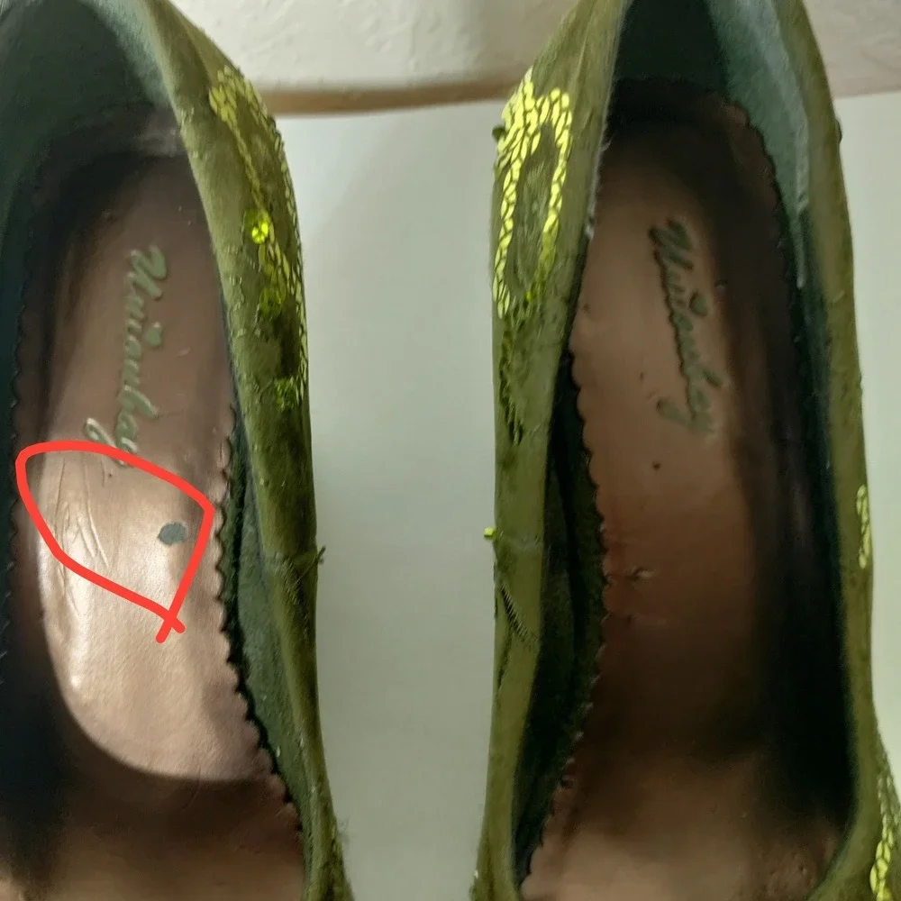 Unionbay BabyMe Olive Green Sequin Espadrille Wedge Pumps Womens 6M 6V8114